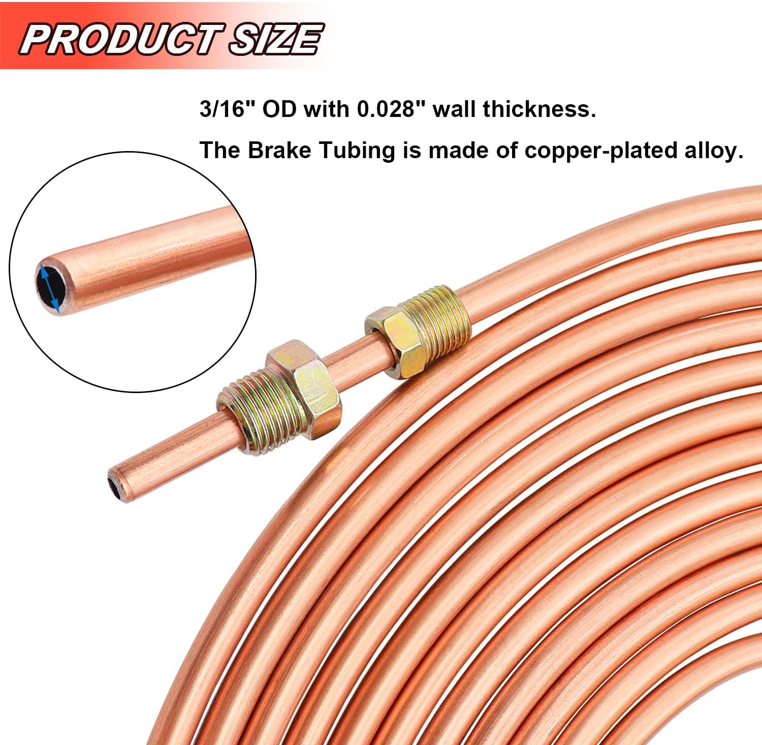 3/16″ 25 Ft Upgrade Brake Line Tubing Kit, 3/16 Copper Coated Flexible Tube (Upg
