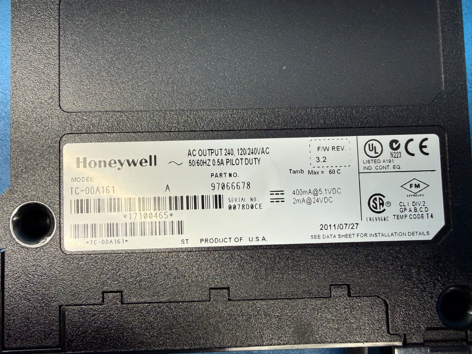 Honeywell TC-ODA161 Pilot Duty Output 120/240VAC Module 97066678