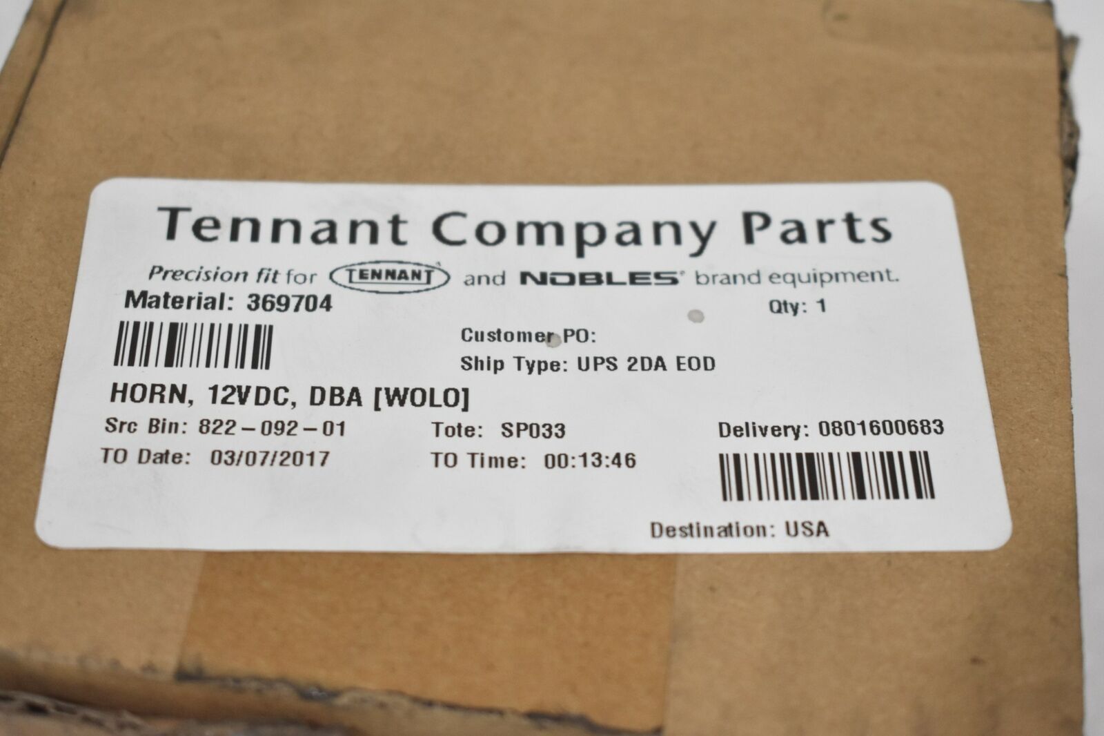 TENNANT MODEL 310-TEN 12-VOLT INDUSTRIAL HORN, GENUINE OEM REPLACEMENT