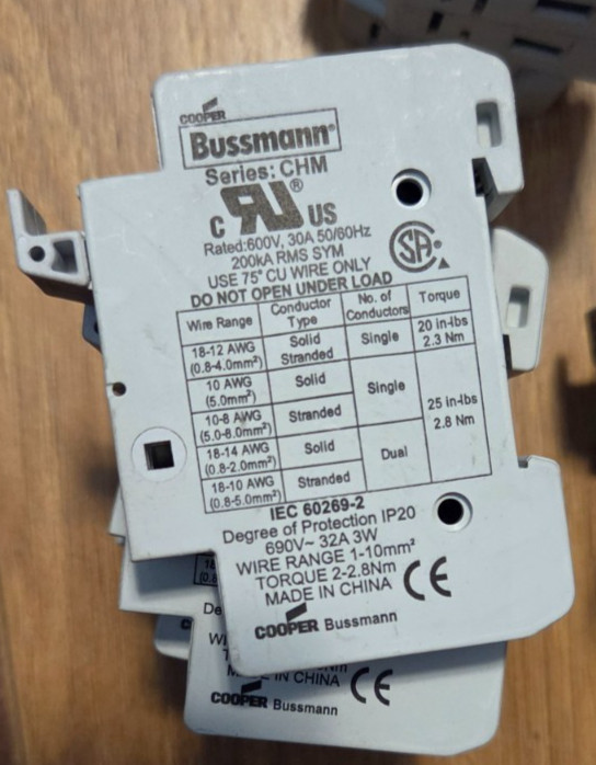 LOT OF 15 COOPER BUSSMANN SER.CHM 600V 30A 50/60HZ 200KA RMS SYM IEC 60269-2 3W