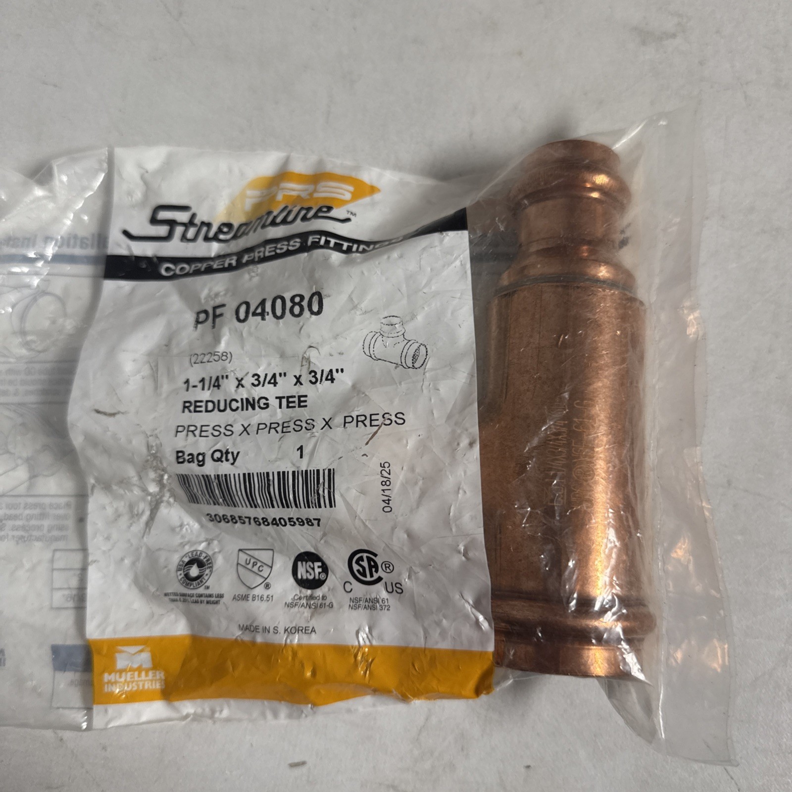 Mueller PF04080 Copper Tee P X P X P 1-1/4 X 3/4 X 3/4