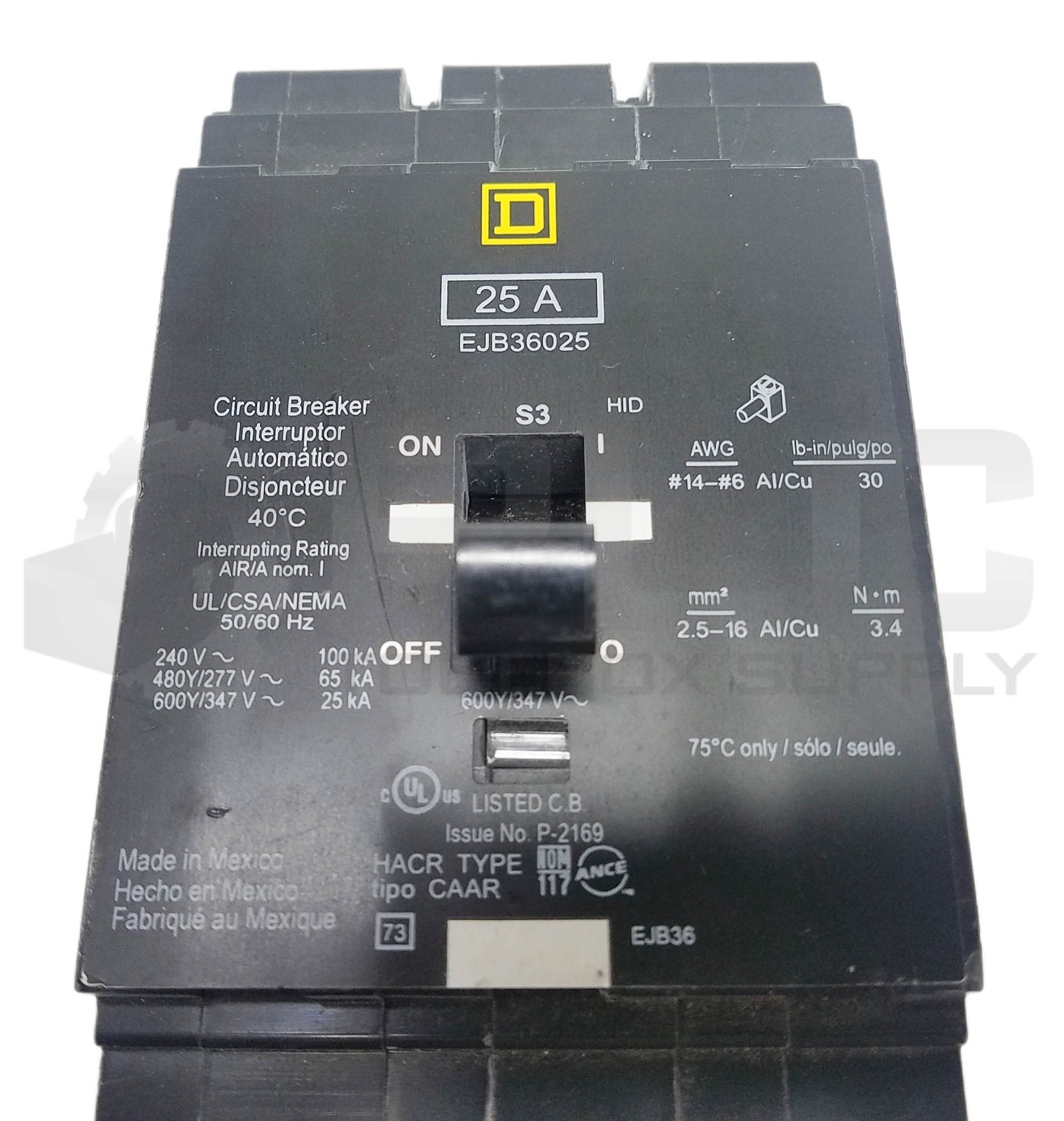SQUARE D EJB36025 CIRCUIT BREAKER 25AMP 3P
