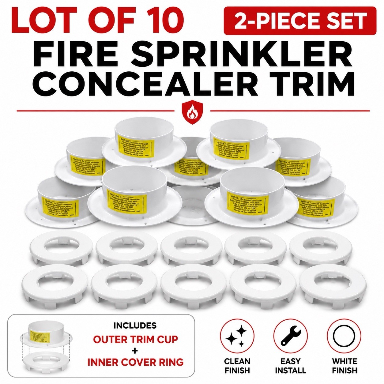 10 Pcs. Reliable G/F2 Recessed Escutcheon 1/2″ NPT Sprinklers White 6800840000