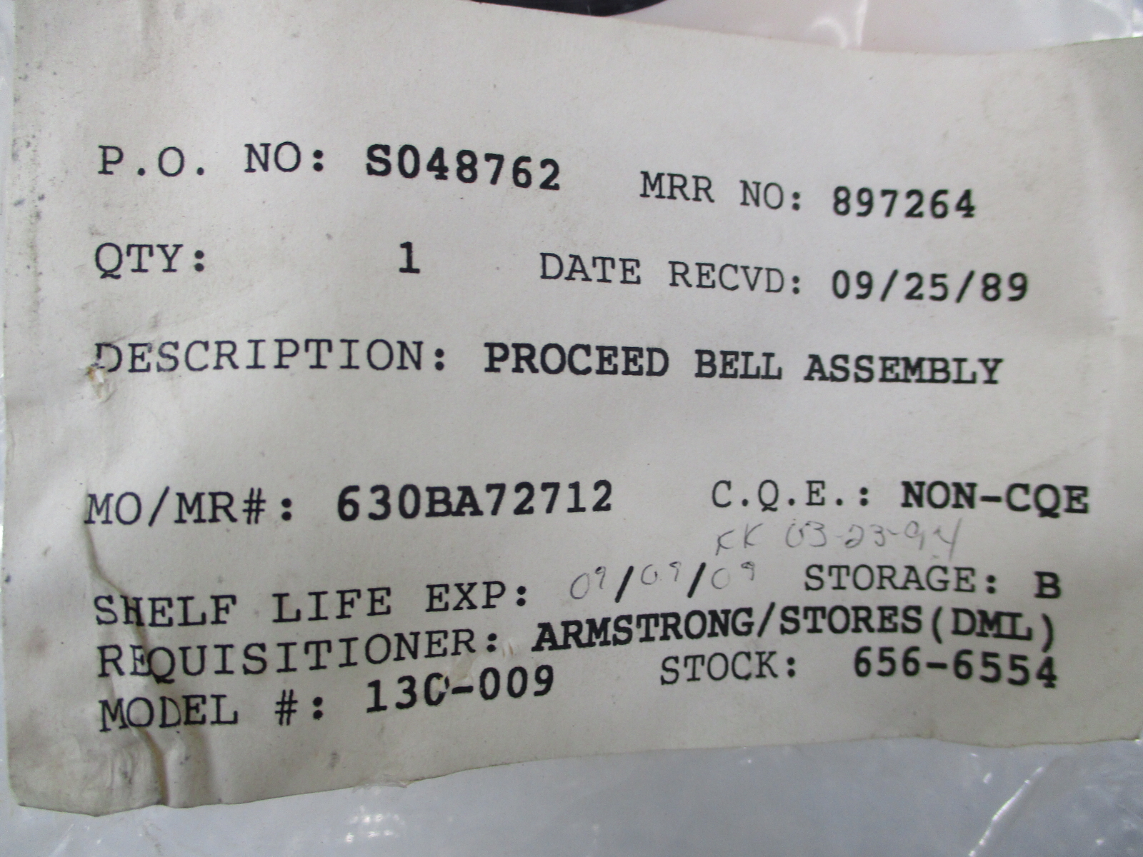 ARMSTRONG 130-009 BELL ASSEMBLY NSNP