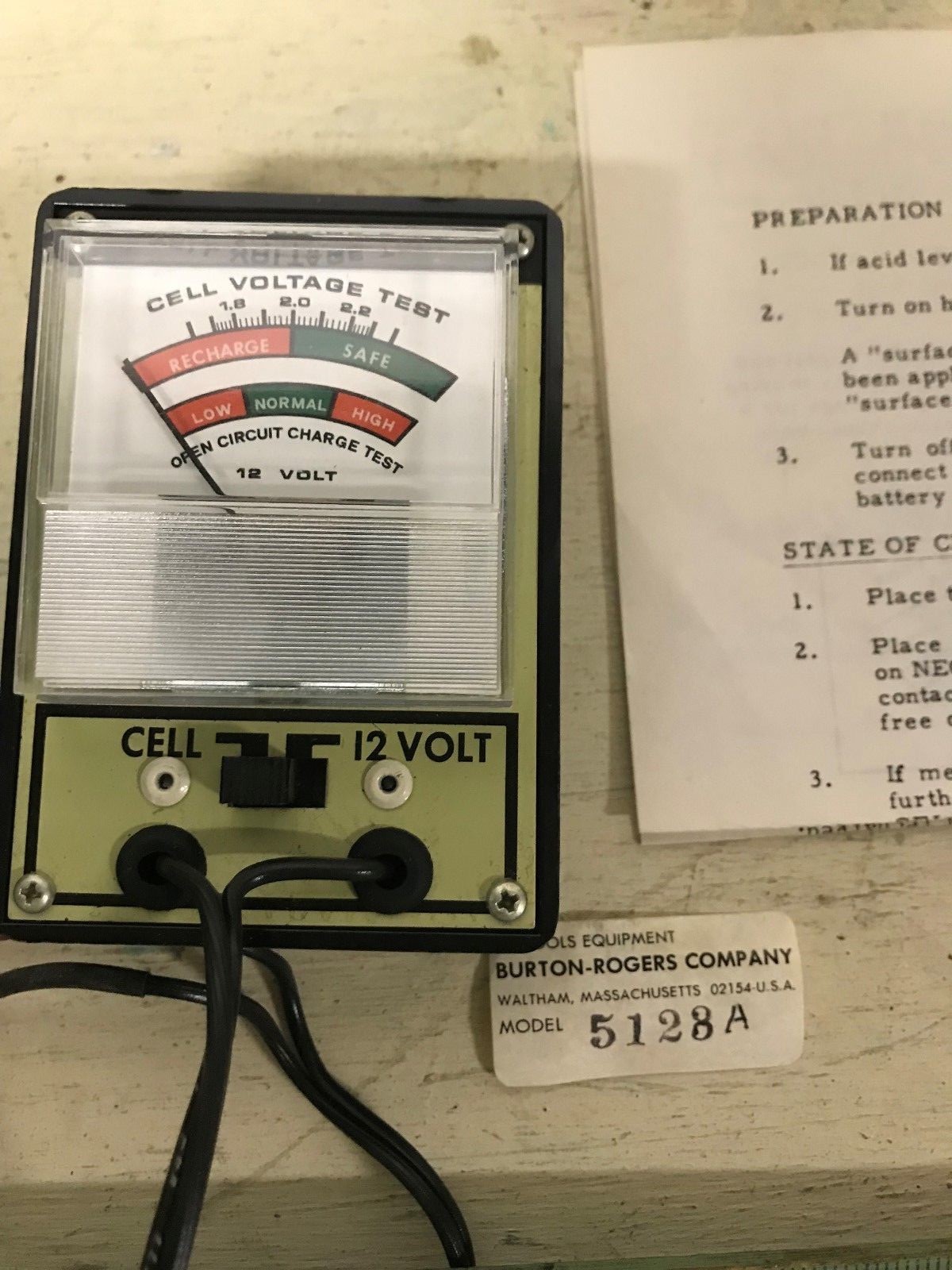 BURTON-ROGERS 5128-A BATTERY CELL VOLTAGE & OPEN CIRCUIT CHARGE TESTER