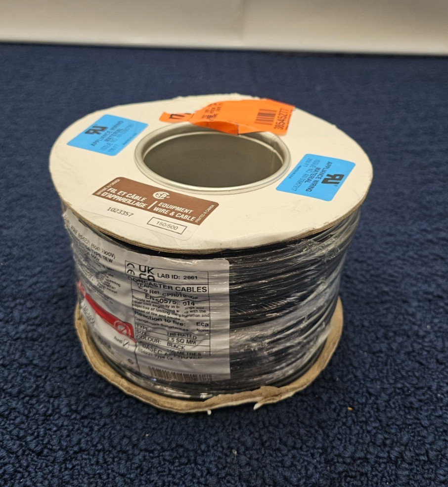 RS PRO 180-5956 100M Black 2.5mm² Hook Up Wire, 14 AWG PVC TI3 Insulation