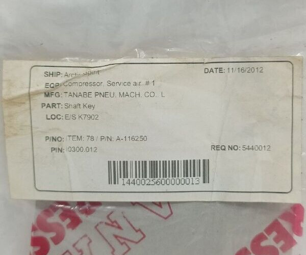 TANABE PNEUMATIC A-116250 SHAFT KEY TASK-1537F NEW FAST SHIPPING