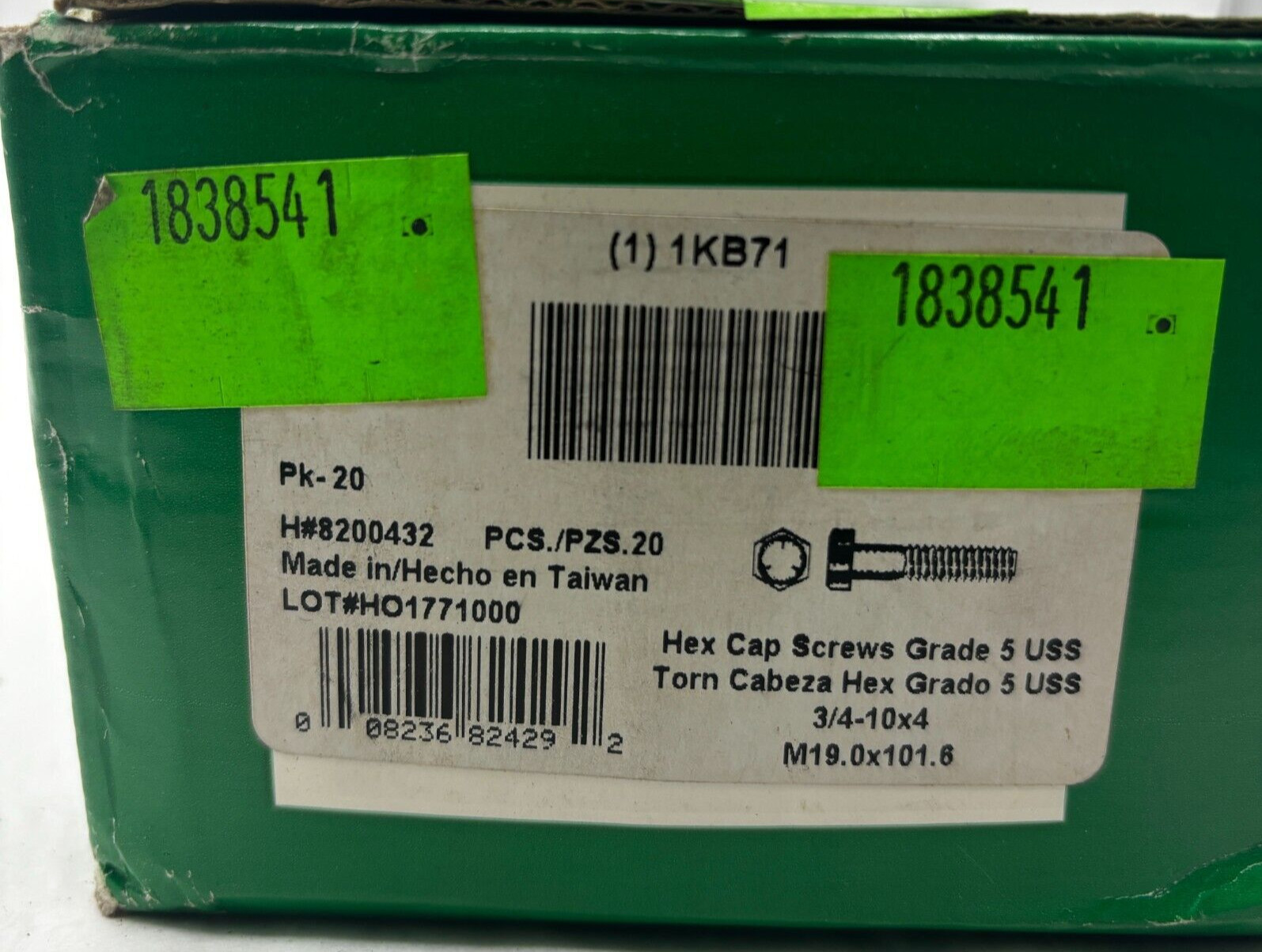 THE FASTNER CENTER HEX CAP SCREWS GRADE 5 1KB71 20 PCS NCT🔔