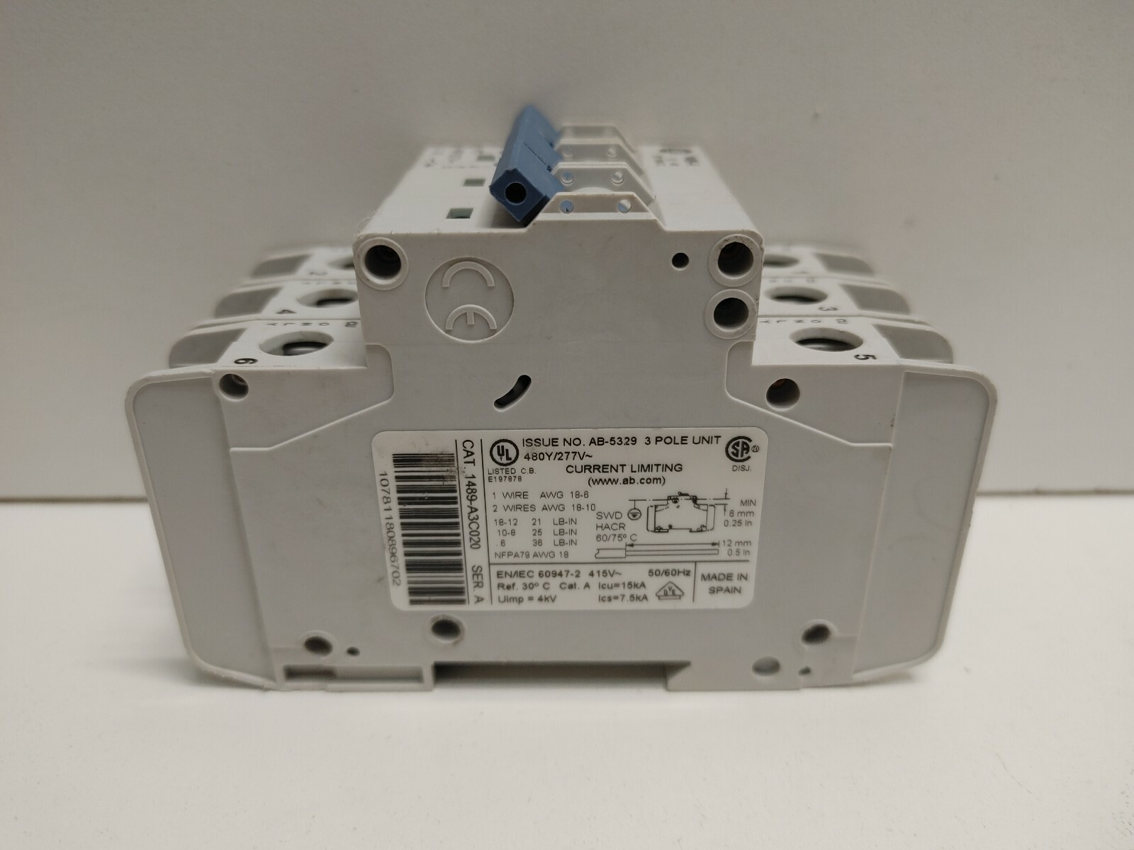 GUARANTEED! ALLEN-BRADLEY SER.A 2A 480Y/277V CIRCUIT BREAKER 1489-A3C020