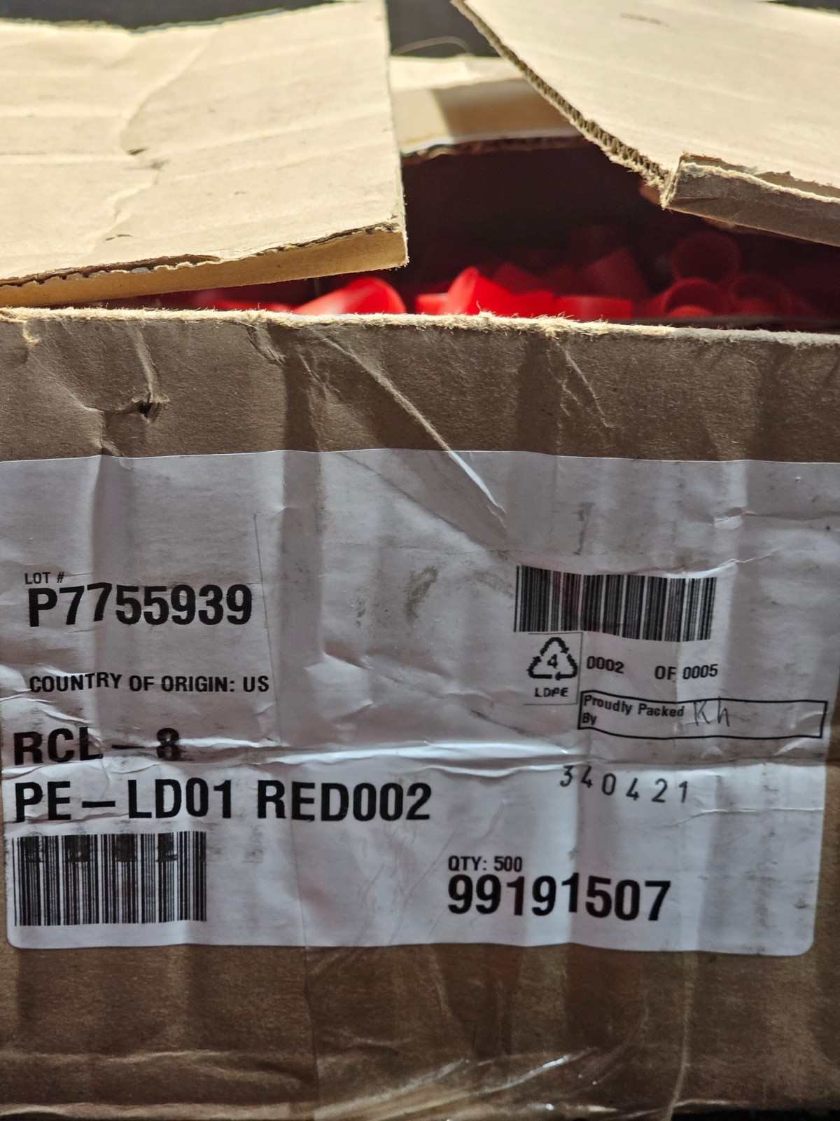 (QTY 500) Caplugs 99191507 Plastic Long-Threaded Connector Cap RCL-8, PE-LD