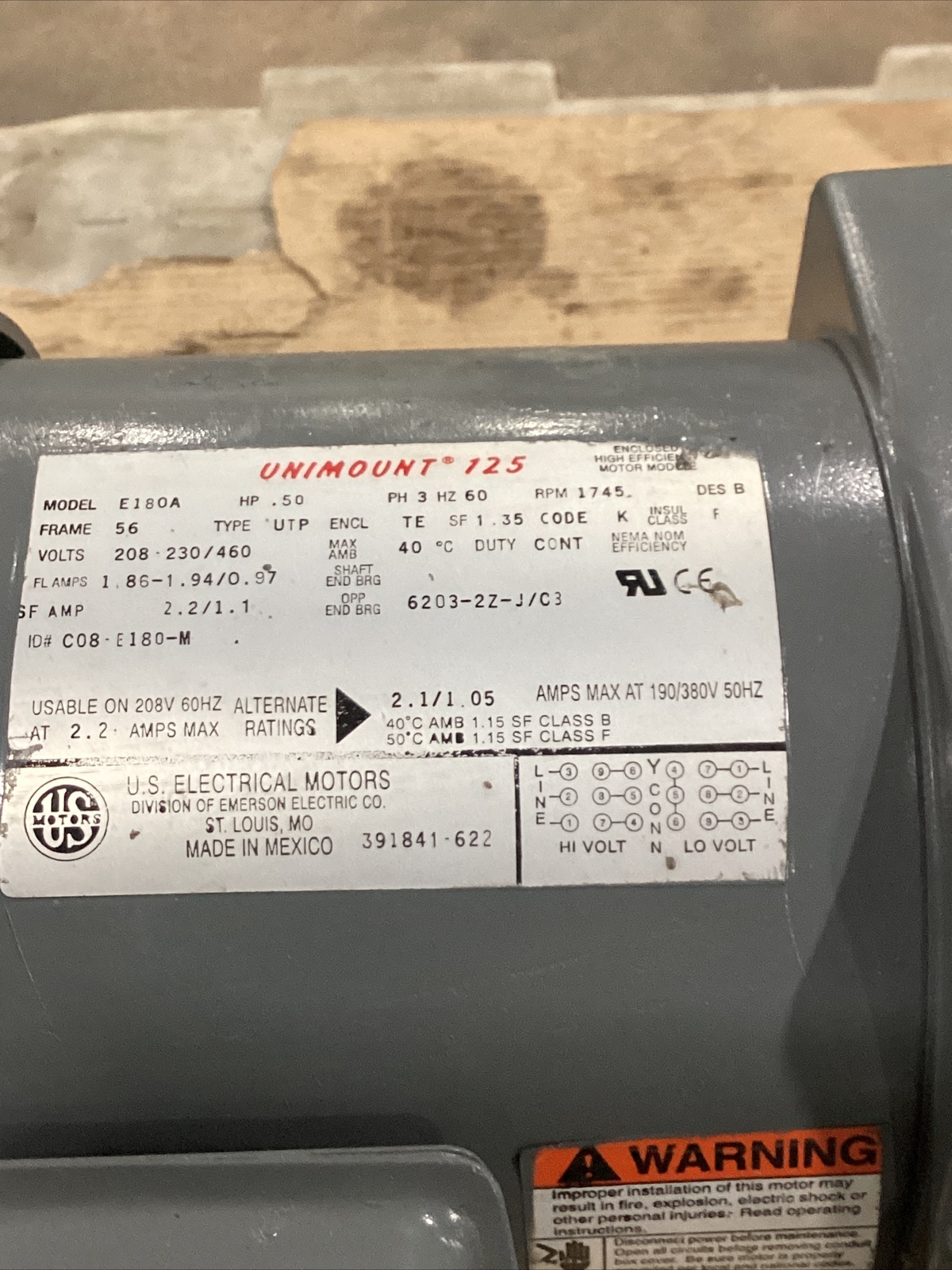 US Unimount Gear Motor 125 , # E180A , 1/2 HP /R711/F0228270H #290TWLFMLD18