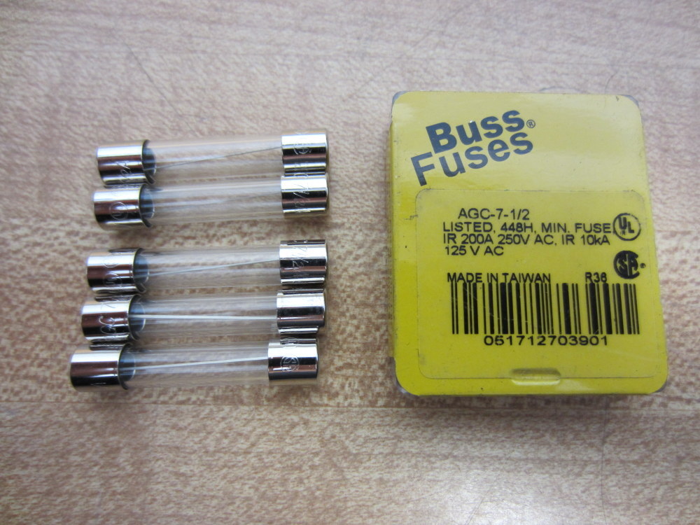 Buss AGC-7-1/2 Bussmann Fuse Cross Ref 6F018 Flat (Pack of 10)