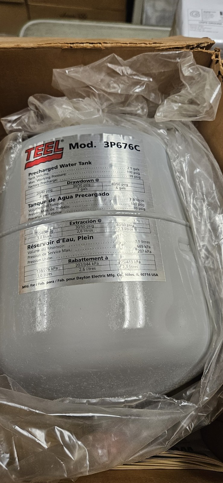 Teel 3P676C Precharged Water Tank Olive Green Compact 2.1 gals, 100 PSI Max