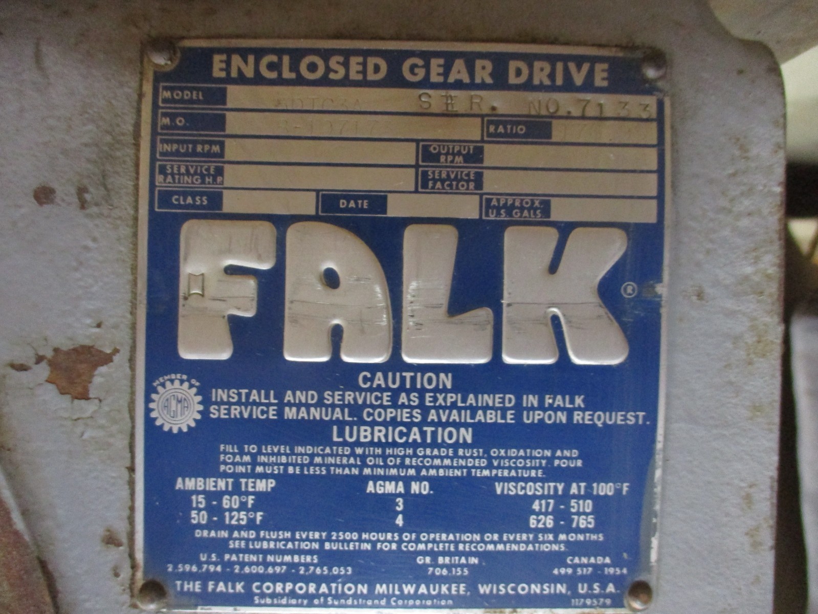 Falk Enclosed Gear Drive 5DTC3A Ratio 176.96 53515DH