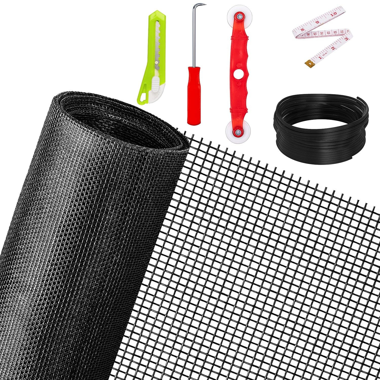 Ouskr Replacement Window Screens Kit, 48X118 Inch 48″x118″Black+Tool, Black