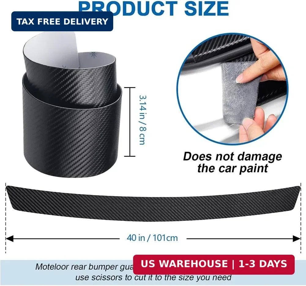Universal Rear Bumper Protector, 40×3.14 Inches Carbon Fiber Textured Anti-Scrat
