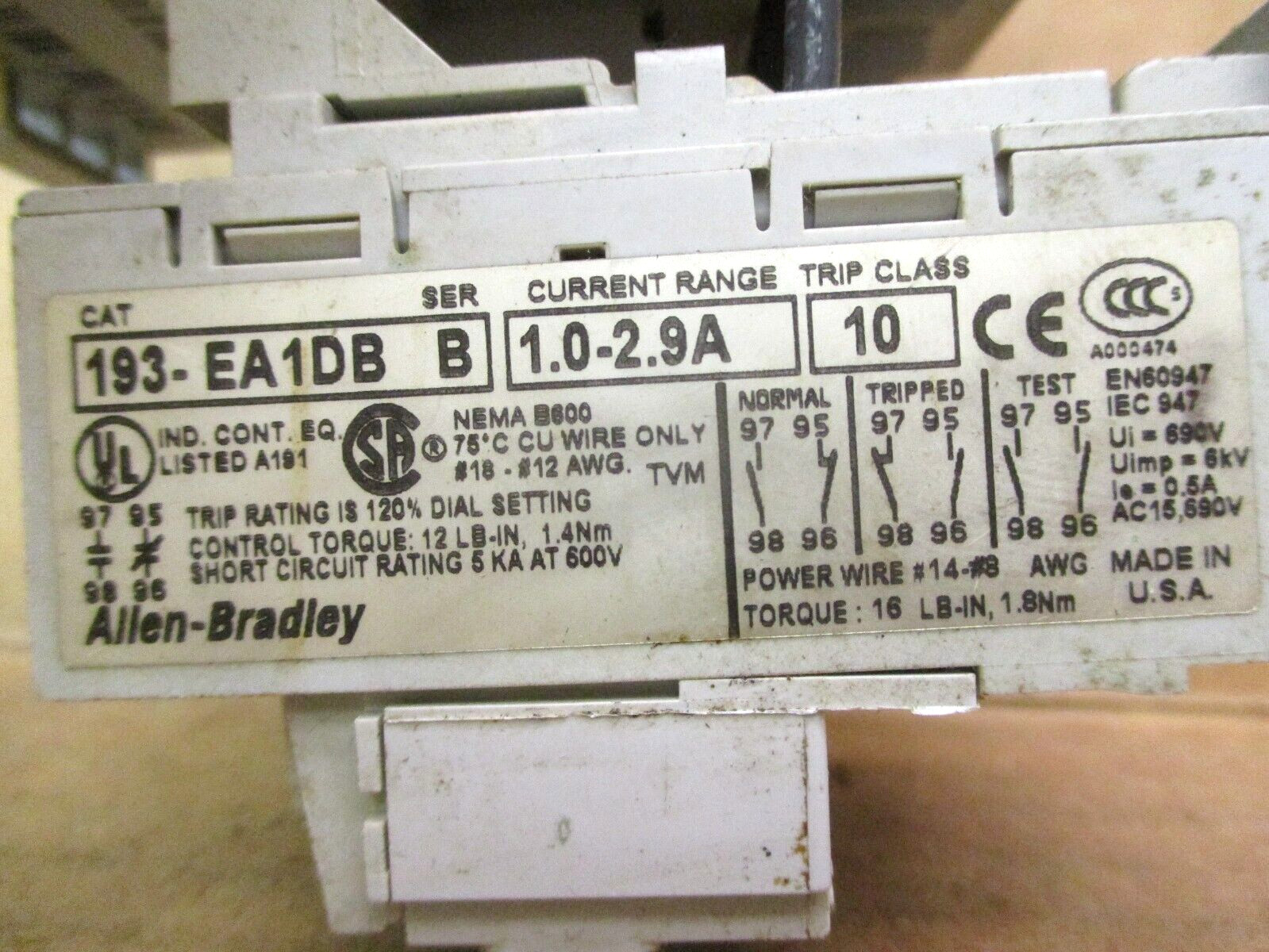 Allen-Bradley 100-C09*10 Contactor 193-EA1DB 50081HM