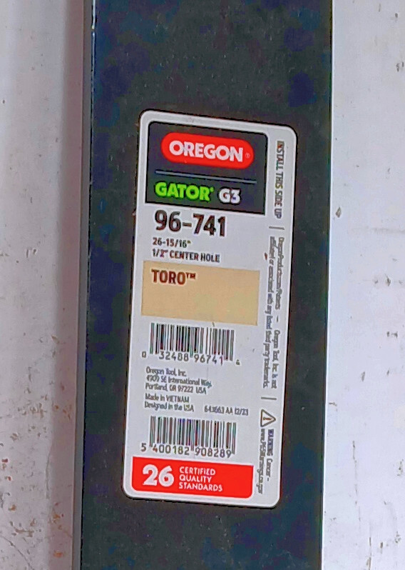 1 NEW OREGON 96-741 GATOR G3 26 15/16” ½” BORE MOWER BLADE NNB ***MAKE OFFER***