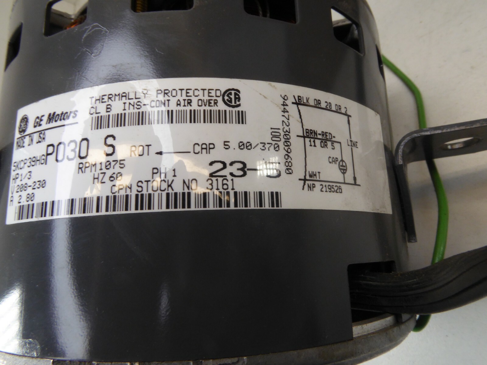 GE 5KCP39HGP030 1/3HP 208-230V 1075RPM CCW 2.8A Stock# 3161 NEW