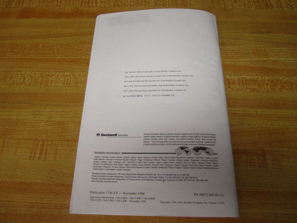 Allen Bradley 40072-042-01 SLC 500 Installation Instructions 40072-042-01 (A)