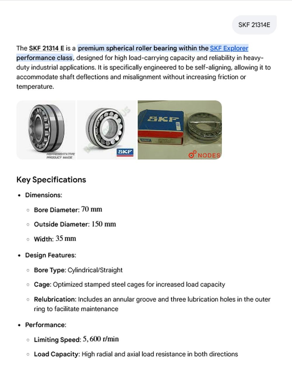1 NEW SKF 21314E 70X150X35mm SPHERICAL ROLLER BEARING NIB ***MAKE OFFER***