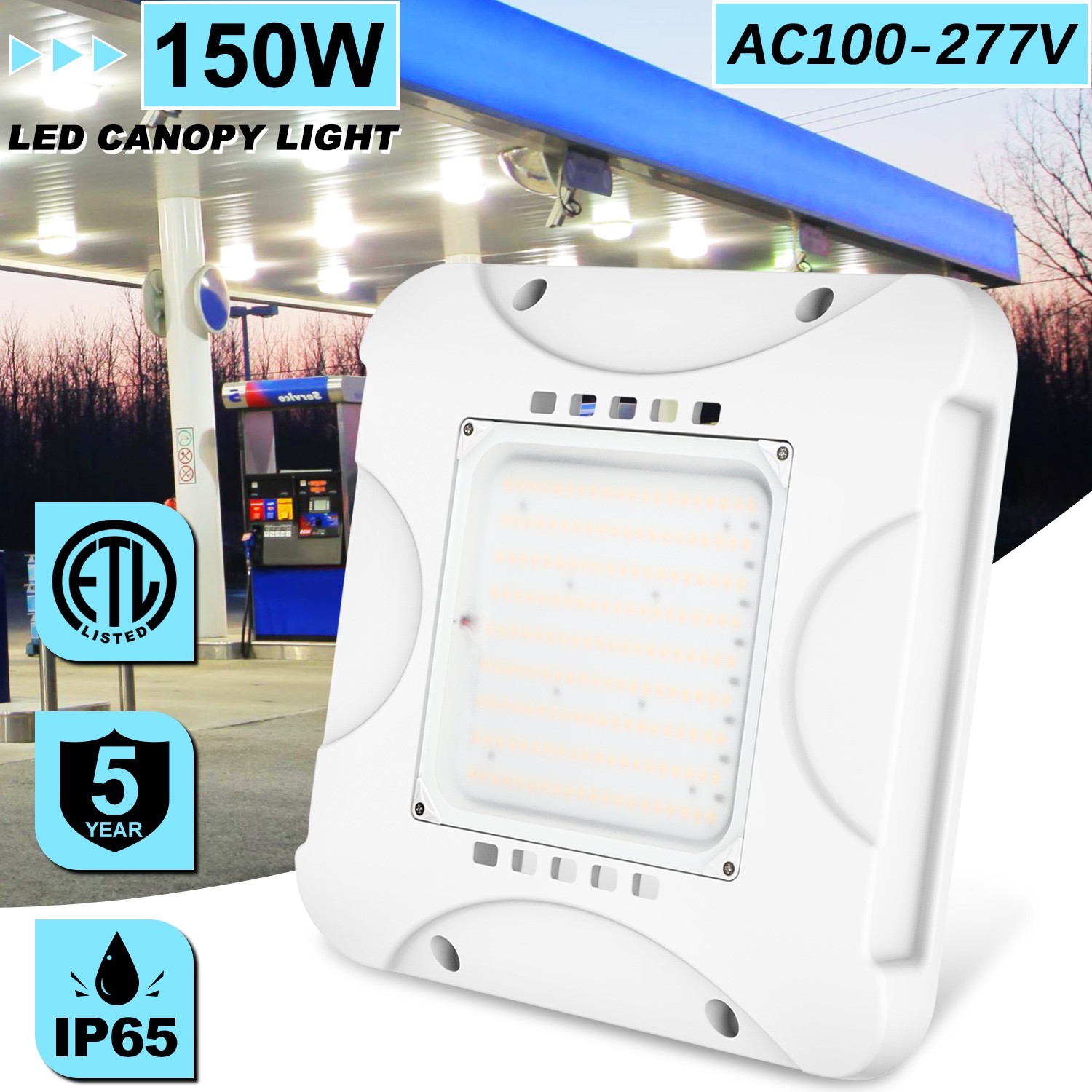 150W LED Canopy Light Commercial Outdoor Gas Station Parking Lot Light 21,000LM