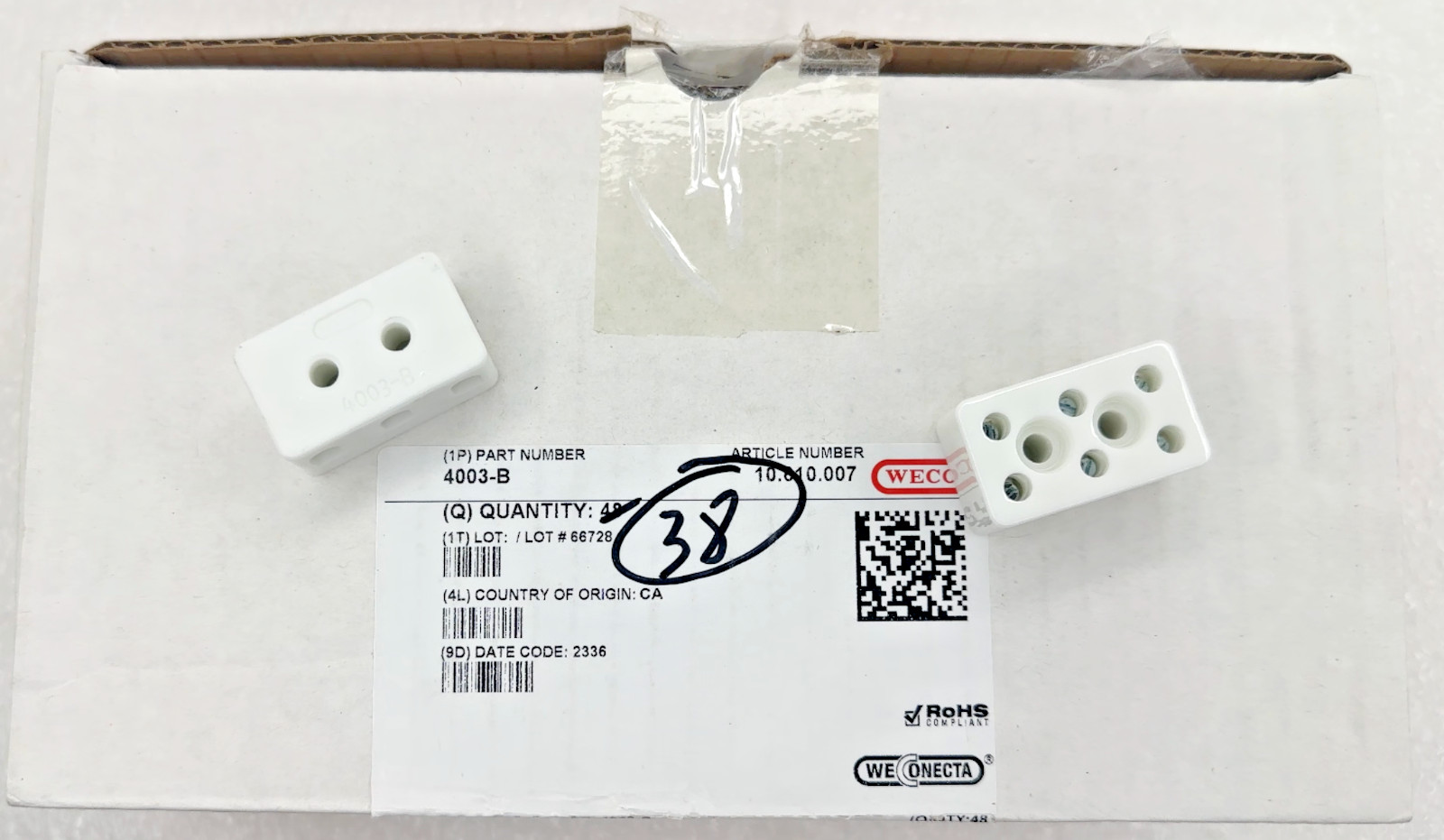 *Lot of 2* WECO 4003-B Connector Terminal Block Euro Ceramic 3 Poles 6 Pines