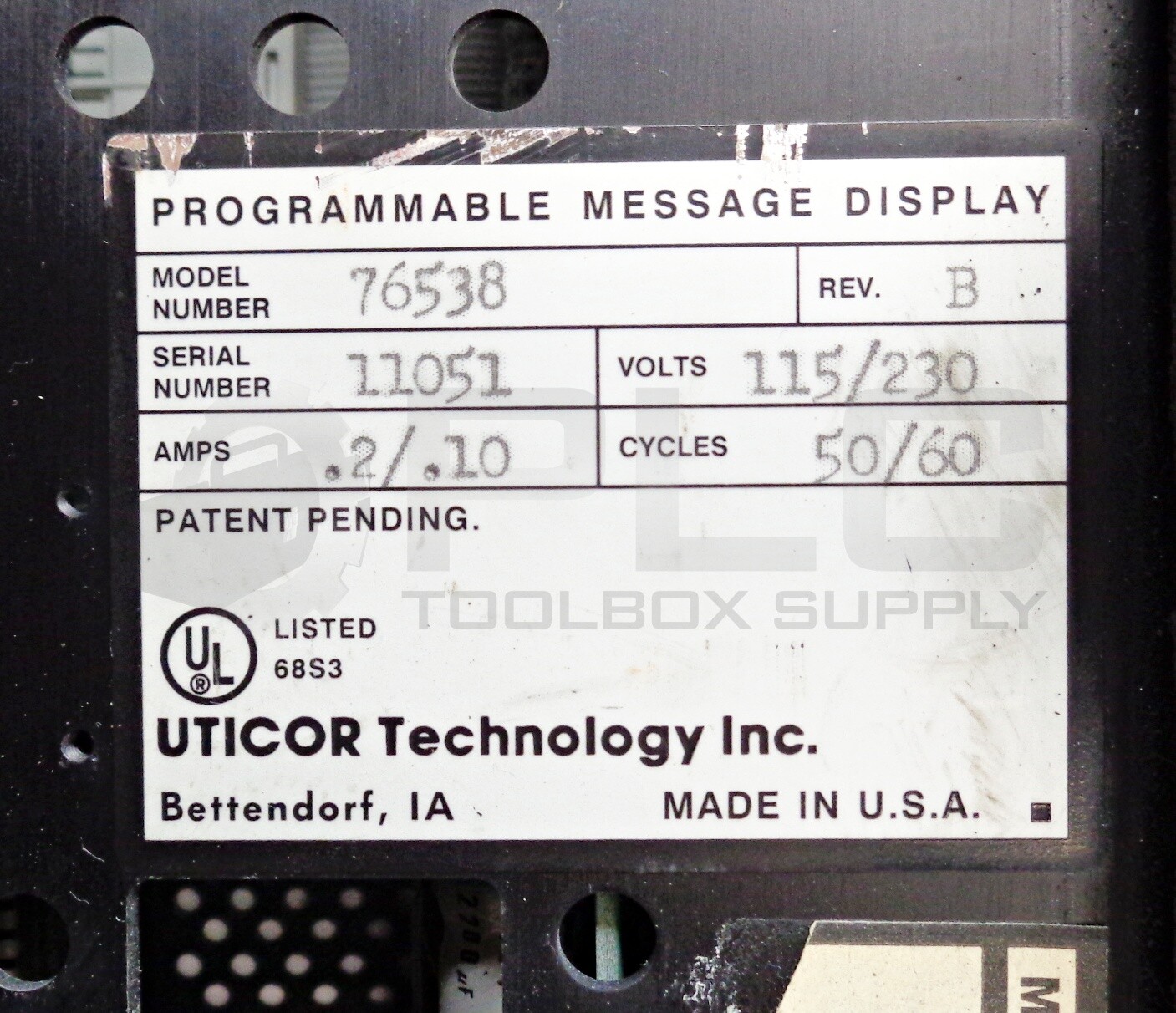 UTICOR 76538 /B PROGRAMMABLE MESSAGE DISPLAY