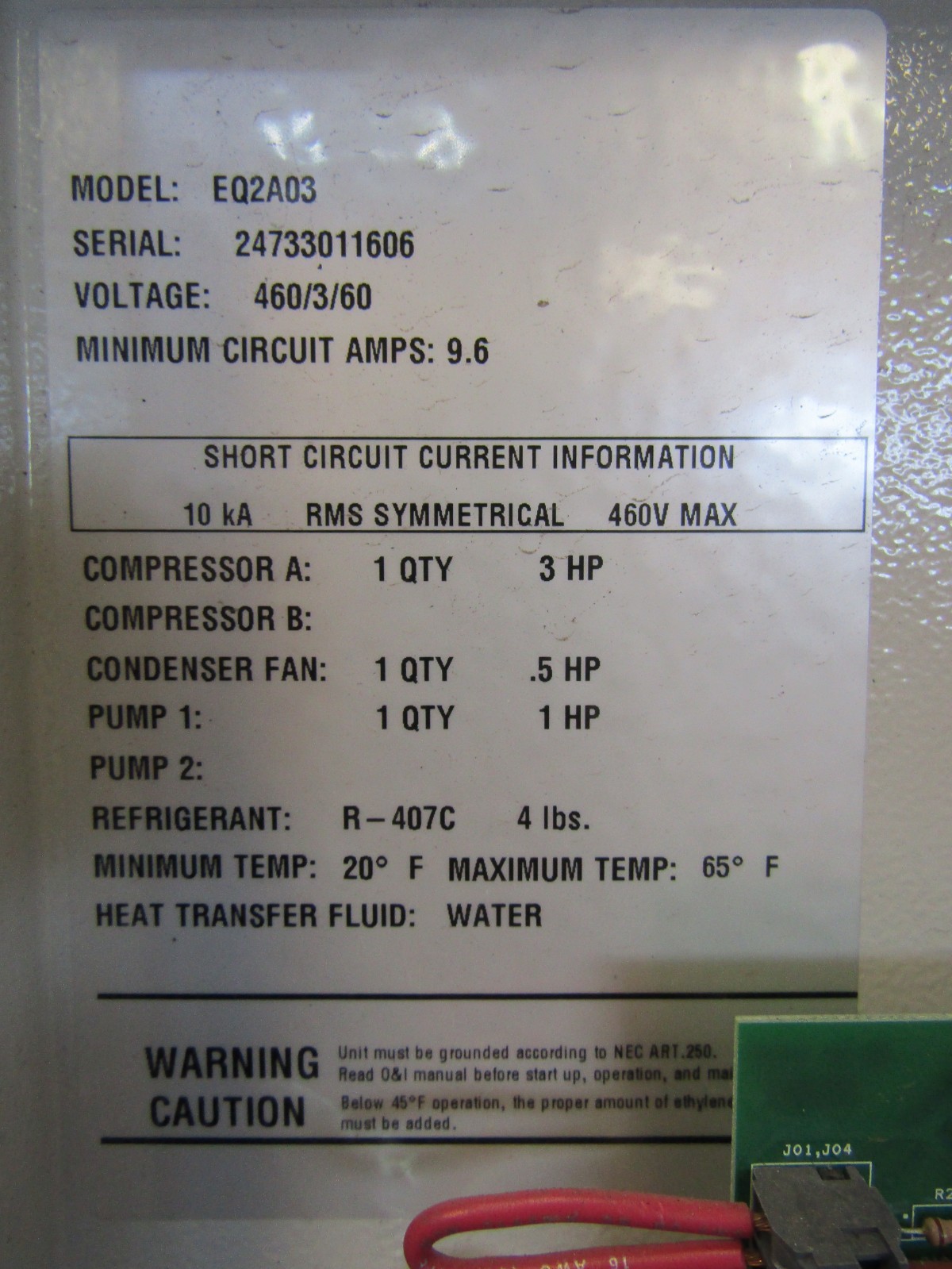 For Parts IMS Hydra EQ2A03 3 Ton Air Cooled Portable Water Chiller 460V 7.2-GPM