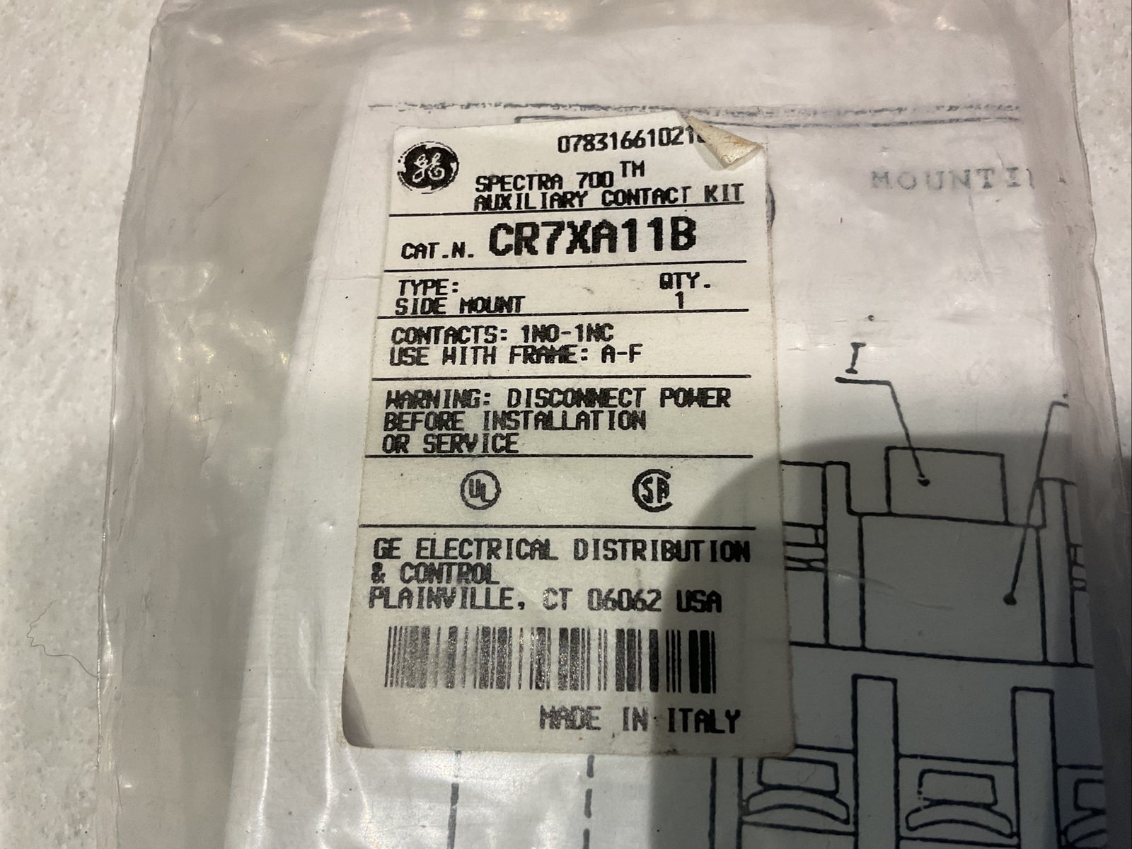 GE CR7XA11B SPECTRA 700 SIDE MOUNT AUXILIARY CONTACT KIT