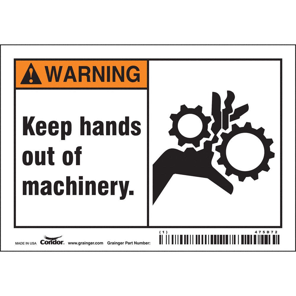CONDOR 475D72 Safety Sign,3 1/2 inx5 in,Vinyl 475D72