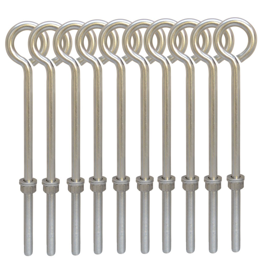 10PC 1/2″ x 8″ SS Forge Style Marine Wire Turned Eye Bolt Nut Washers 250 Lb Cap