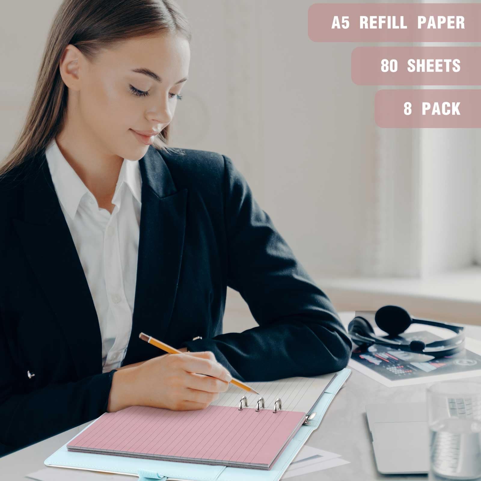 PerKoop 8 Pack Lined Refill Paper A5 Colored 6 Ring Binder Planner Inserts 6 Hol