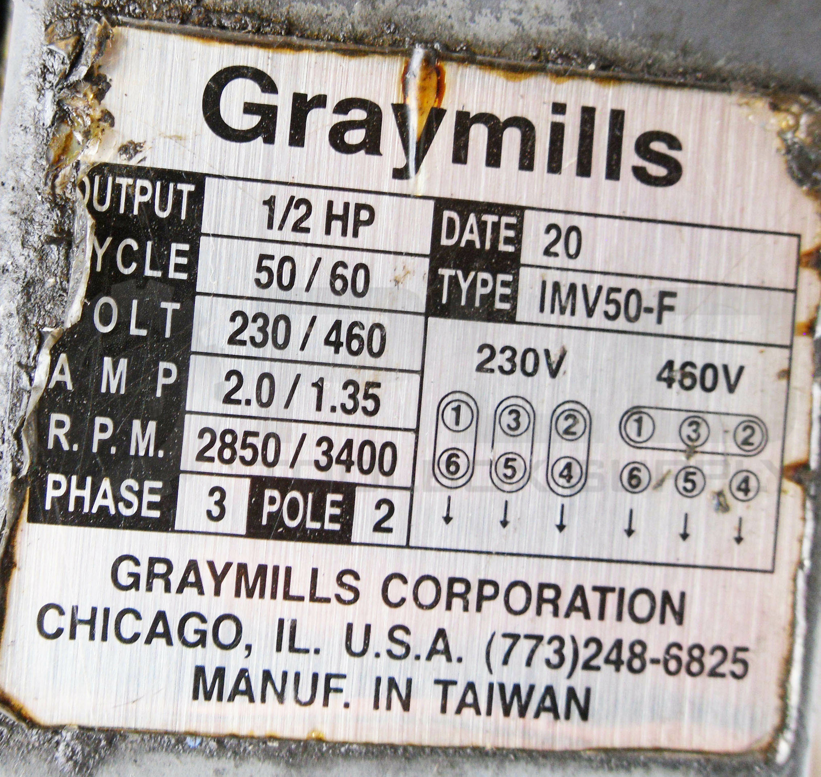 GRAYMILLS IMV50-F IMMERSION COOLENT PUMP OUTPUT 1/2HP 230/460V 2.0/1.35AMP