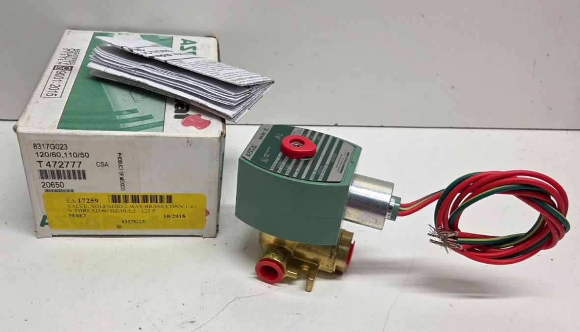 NEW IN BOX! ASCO 120V 1/4″ 3-WAY BRASS SOLENOID VALVE 8317G023