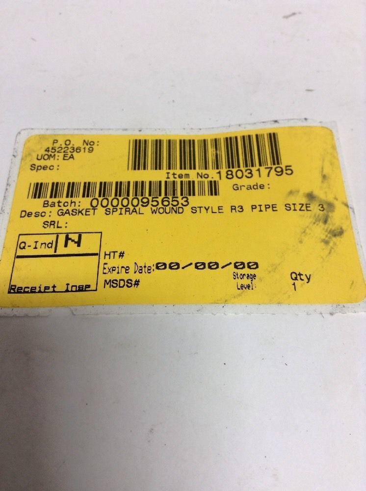 *New* Spiral Wound Gasket, Style R3, Pipe Size 3 18031795 *Warranty*Fast Ship*