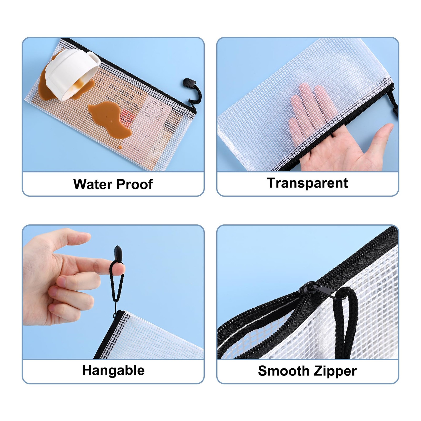 12Pcs Mesh Zipper Pouch,9×4.4 Inches Durable Pouches,Organizing Storage White