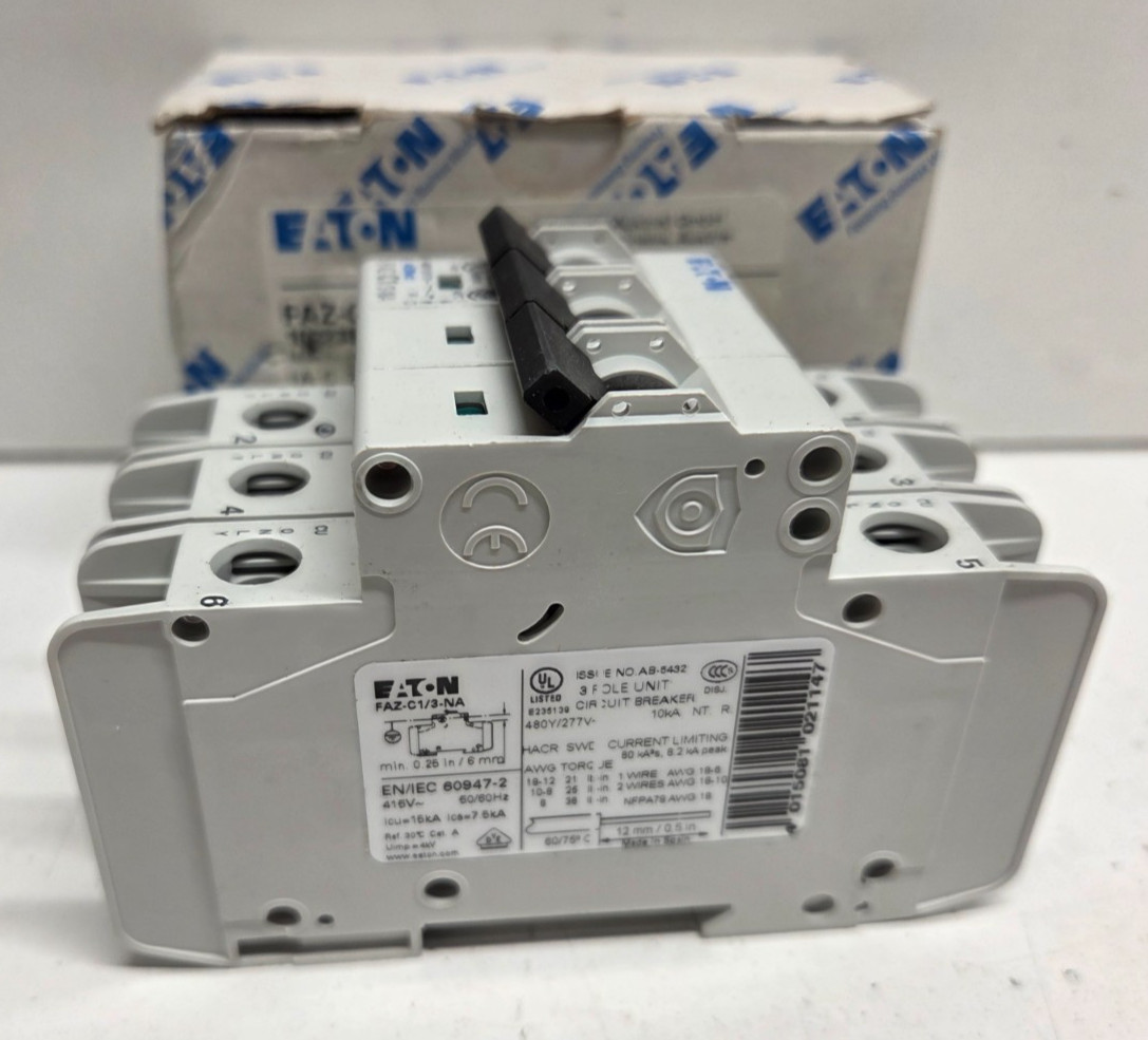 NEW IN BOX! EATON 1A 3POLE 480Y/277V CIRCUIT BREAKER FAZ-C1/3-NA