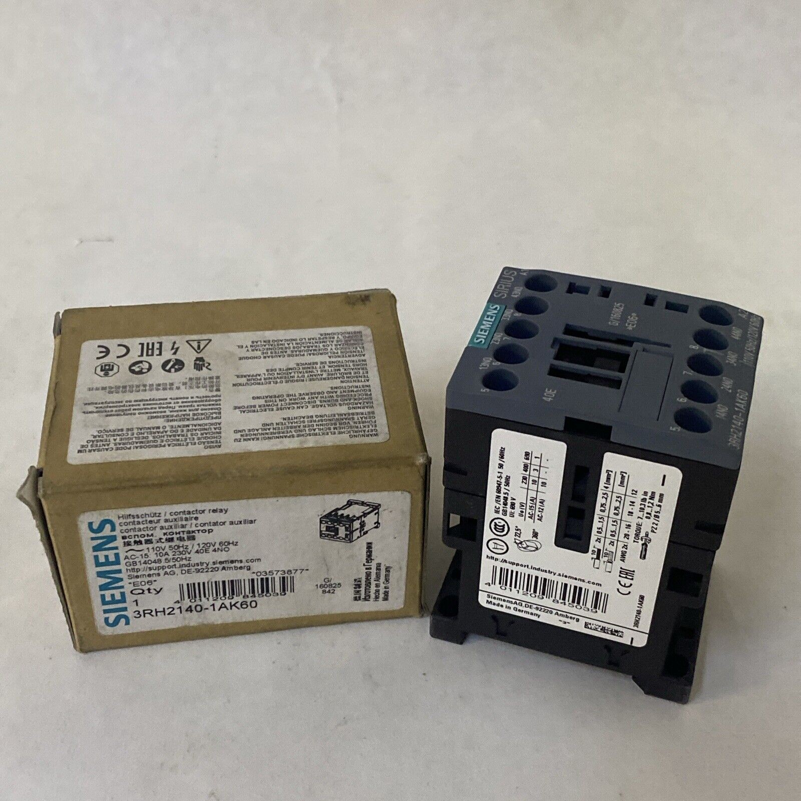 SIEMENS 3RH2140-1AK60 CONTACTOR RELAY 4NO 110VAC 50 HZ 120V 60HZ NNB
