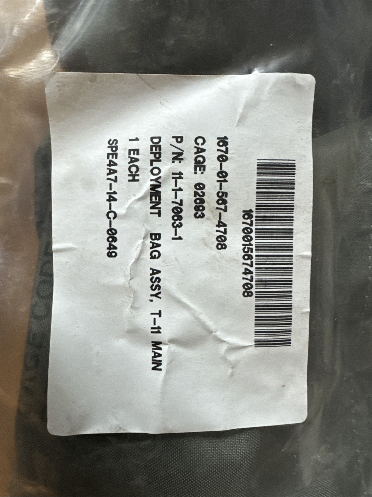 US Army Deployment Bag T-11 Main Parachute New Military Surplus P/N 11-7603-1