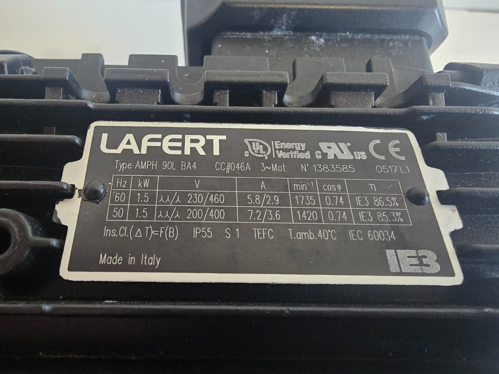NEW OLD STOCK! LAFERT 1.5KW 2.0HP ELECTRIC MOTOR AMPH90LBA4