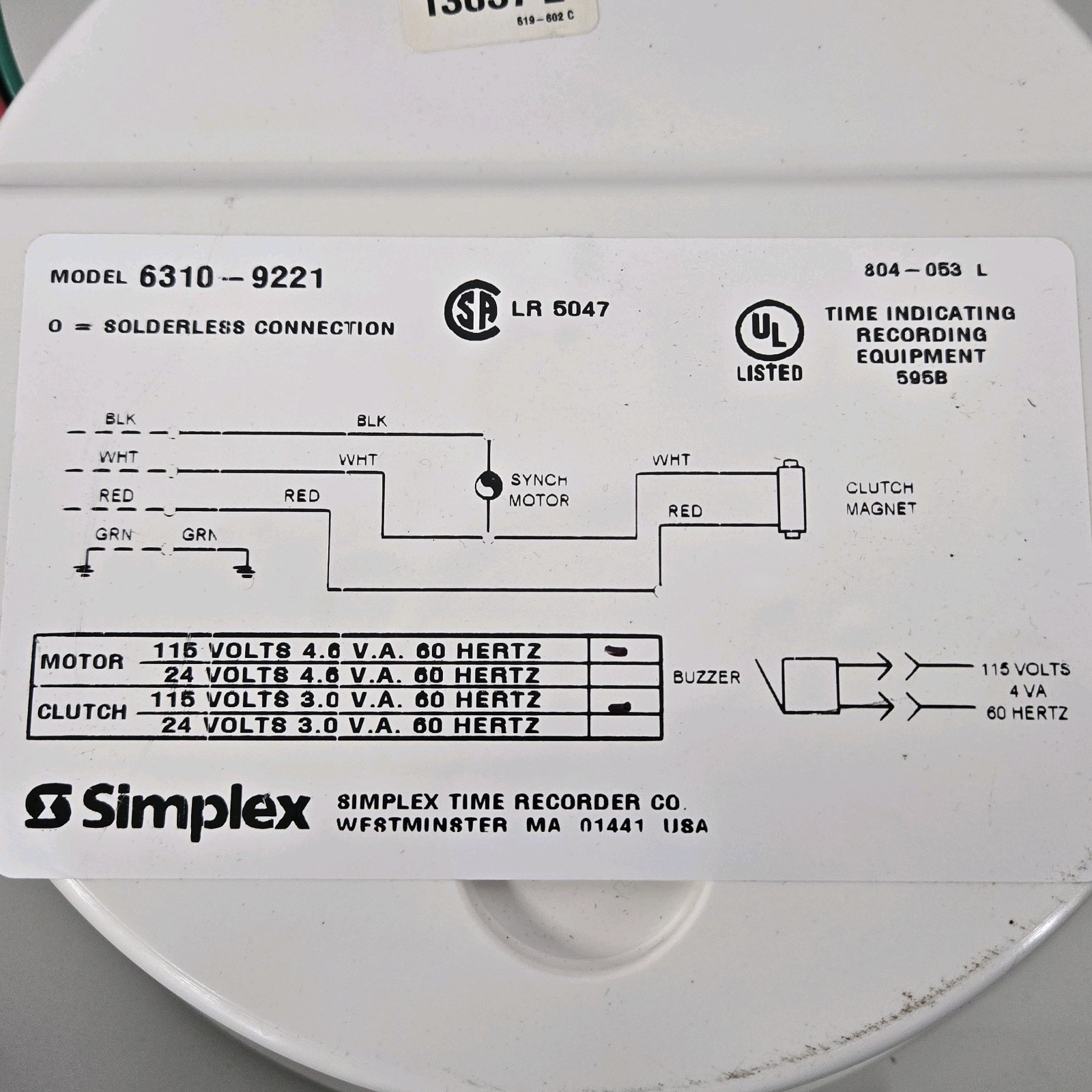 Used Simplex 12″ Synchronized Clock 115VAC 6310-9221 Surface Mount 0643512