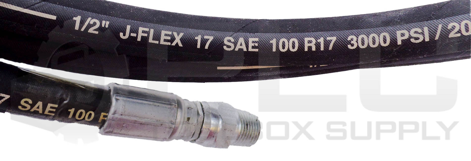 NEW HYDRAULIC HOSE ASSY. 1Q17 1/2″ J-FLEX 3000PSI APPROX. 11′ 6″ &(2) 13/16″ OD