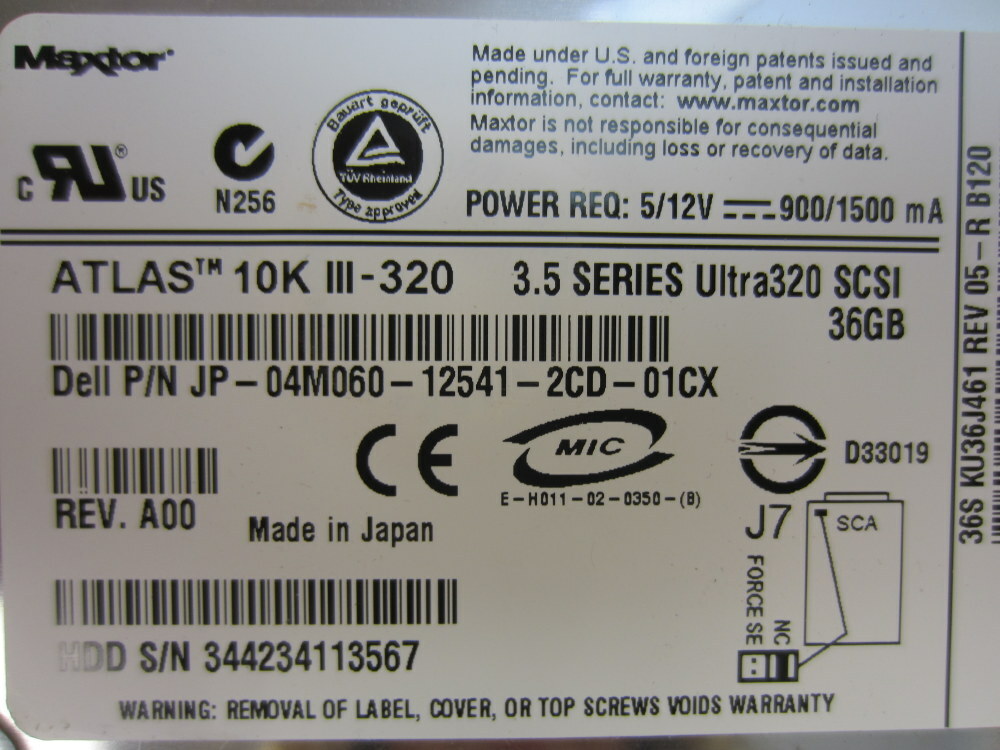 Maxtor KU36J461 ATLAS 10K III-320 Hard Drive JP-04M060-12541-2CD-01CX