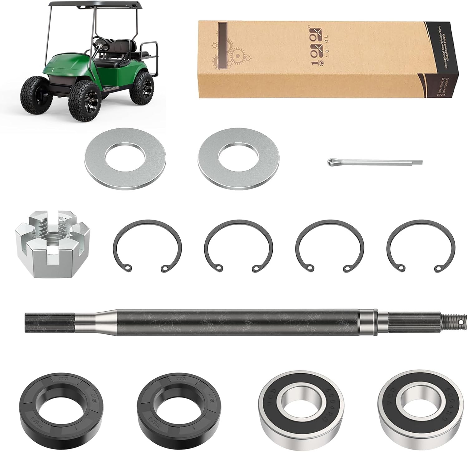 10L0L Golf Cart Rear Axle Shaft Sets with Bearing & Seal Kit [Driver/Passenger S