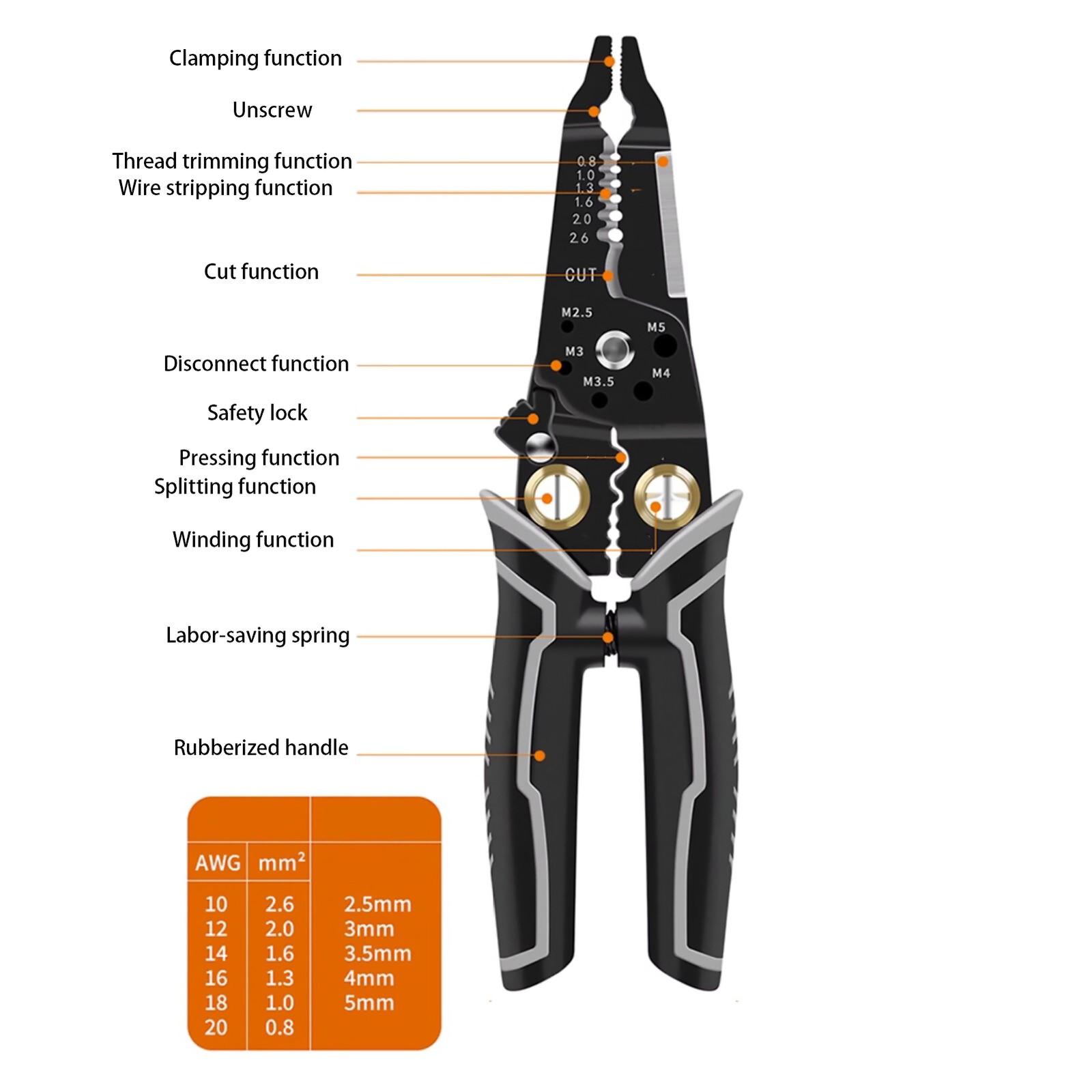 Portable Multipurpose Electrical Wire Stripping Tool Crimper Pliers Cutter