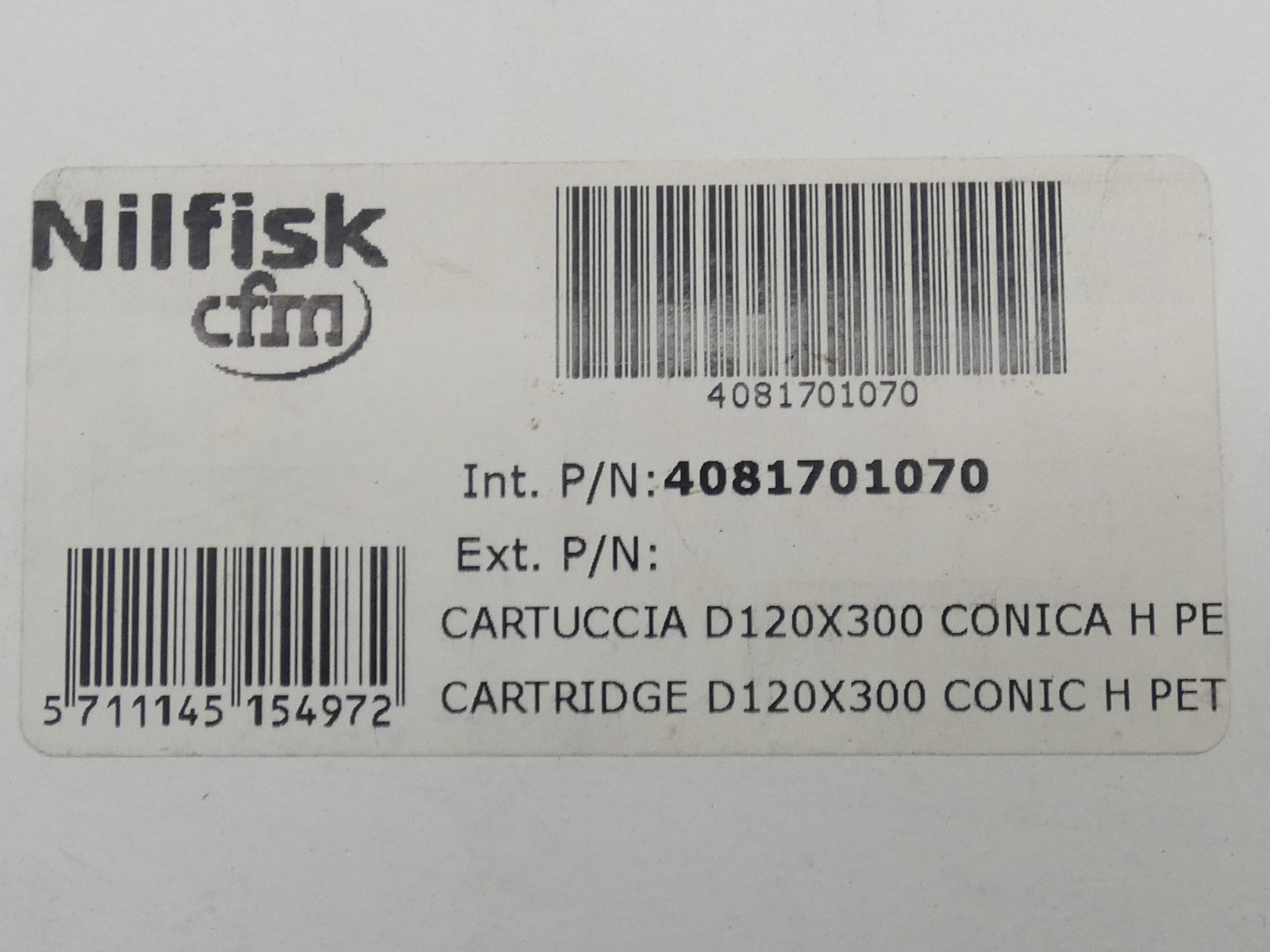 Nilfisk CFM 4081701070 Vacuum Filter Conical 120x300mm Cone – NEW Surplus!