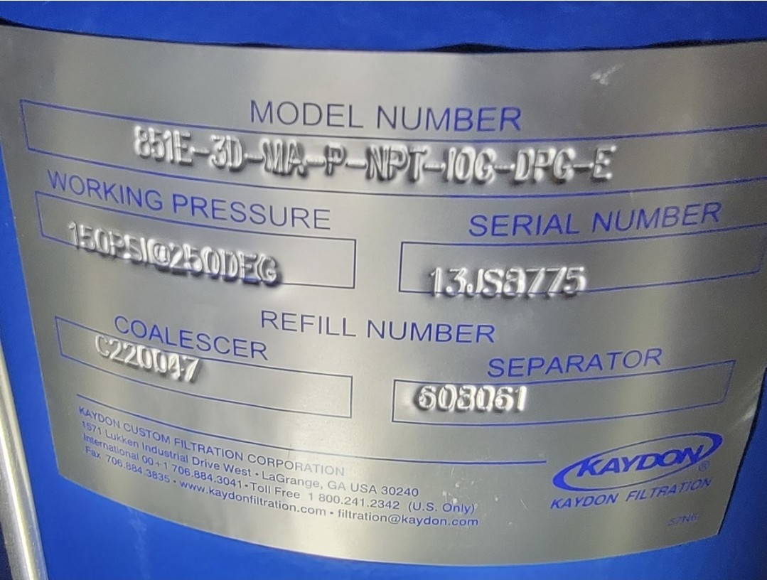 KAYDON Model 851E 3D Series Diesel Fuel / Water Separator – NEW
