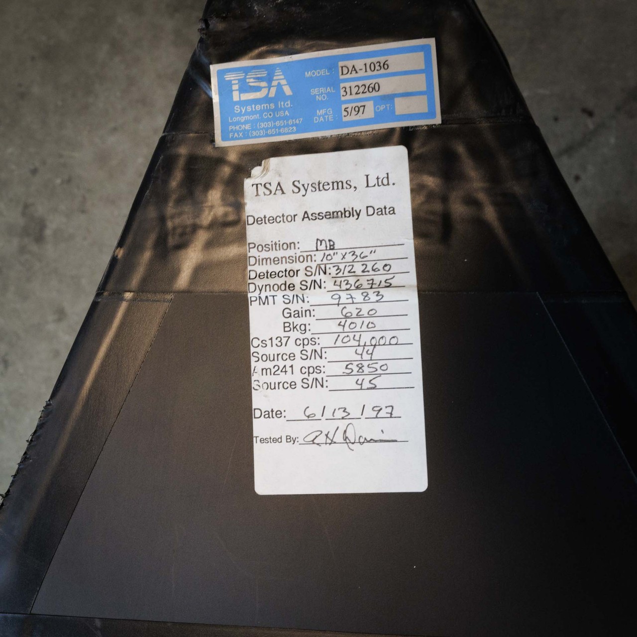 Large Plastic Scintillation Panel with PMT, TSA Systems DA-1036