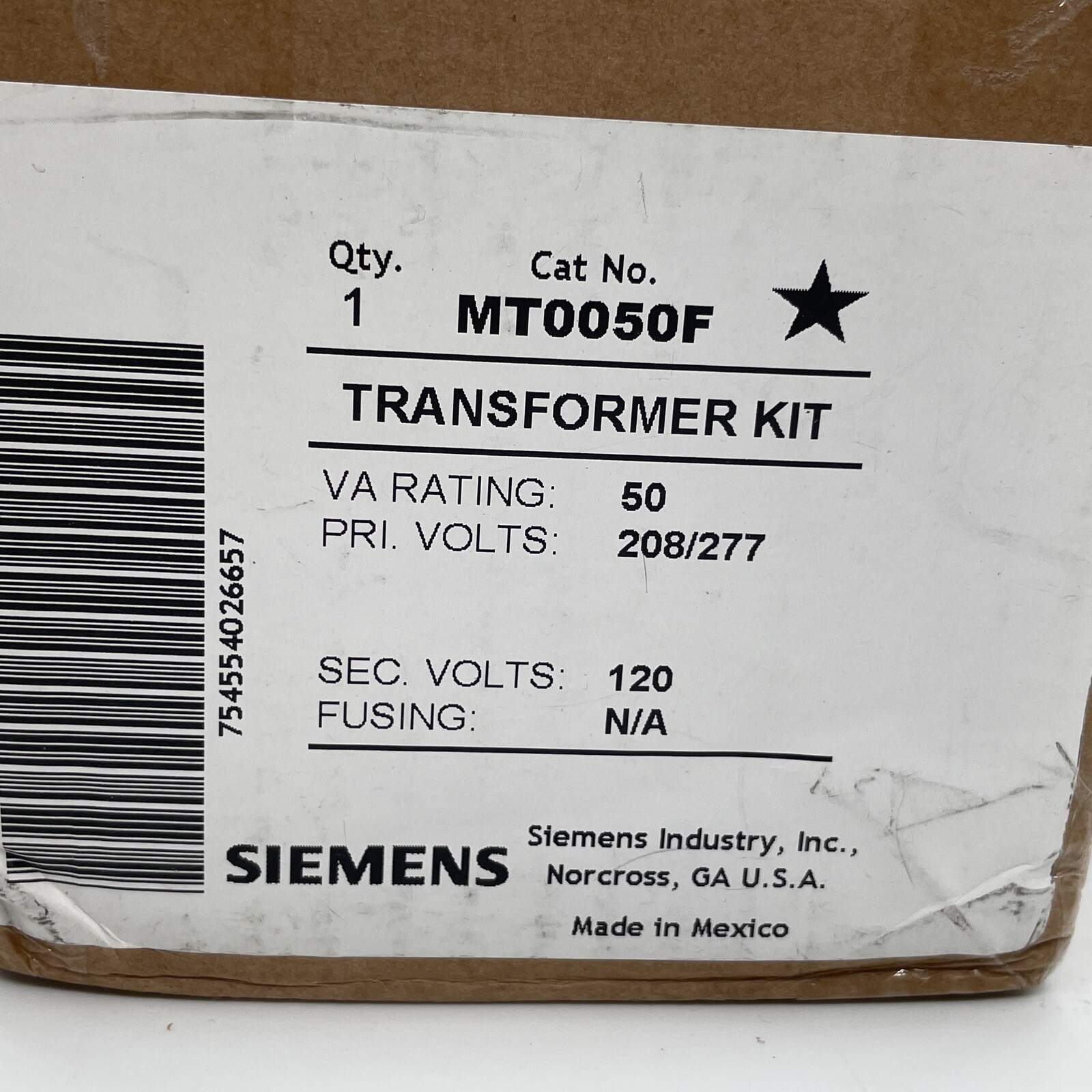 Siemens MT0150F Transformer Kit 208/277V, 120V, 50VA – Free Shipping!